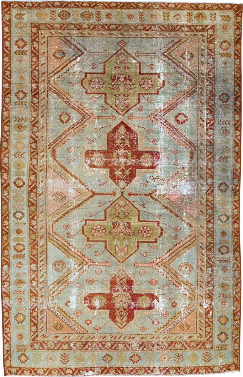 Distressed Antique Persian Malayer Accent Rug, No.27617 - Gsblank