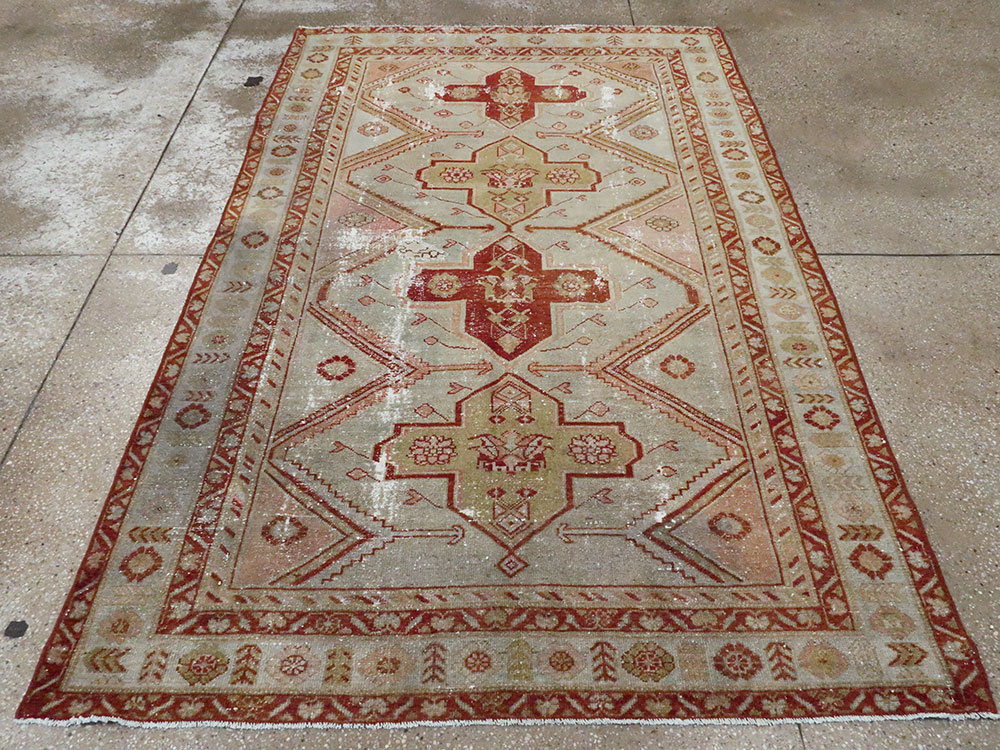 Distressed Antique Persian Malayer Accent Rug, No.27617 - Gsblank
