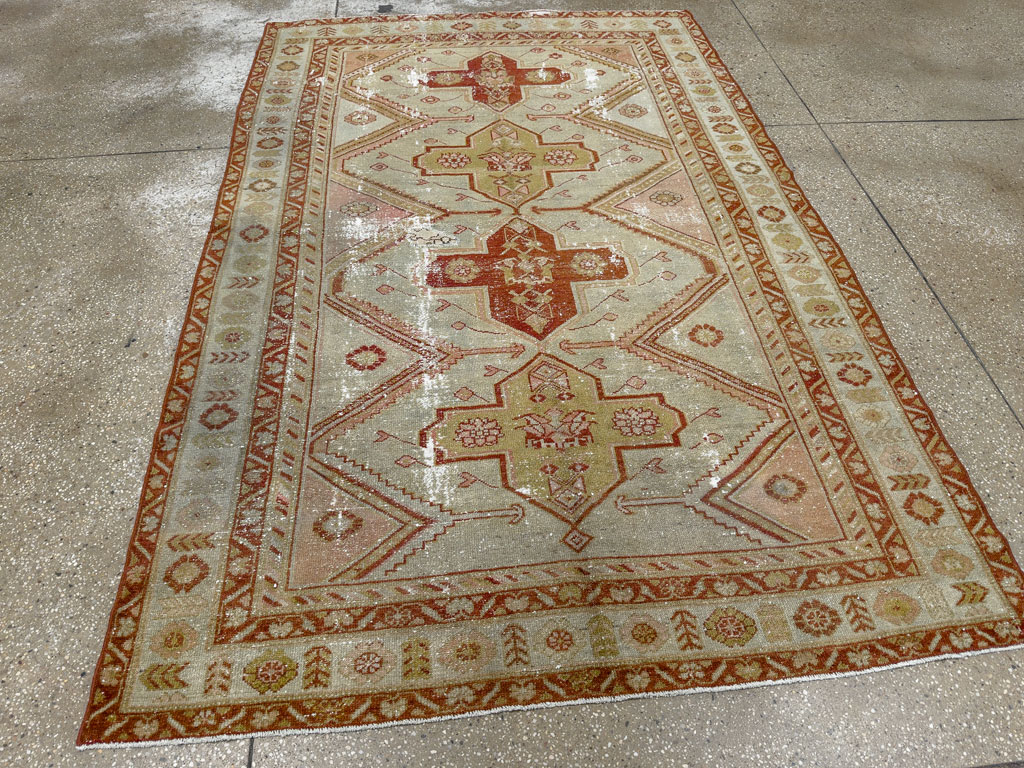Distressed Antique Persian Malayer Accent Rug, No.27617 - Gsblank