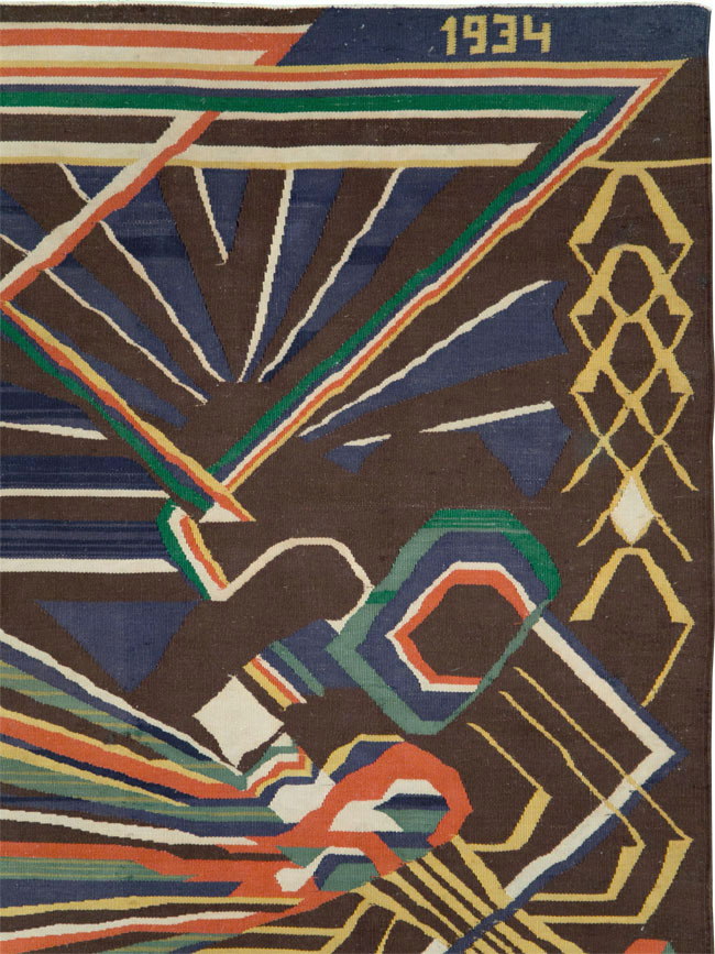 Vintage Romanian Flat-Weave Rug, No.27666 - Gsblank