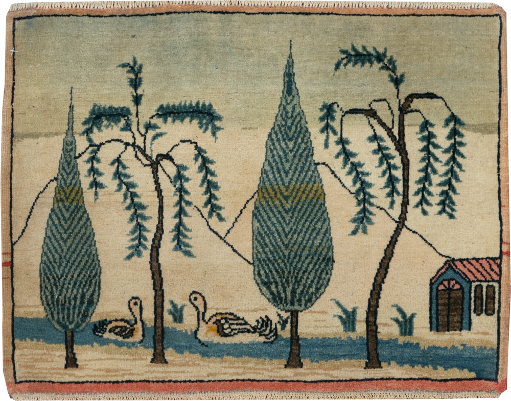 Vintage Persian Kashan Pictorial Rug (Pair: 1 of 2), No.27674 - Gsblank