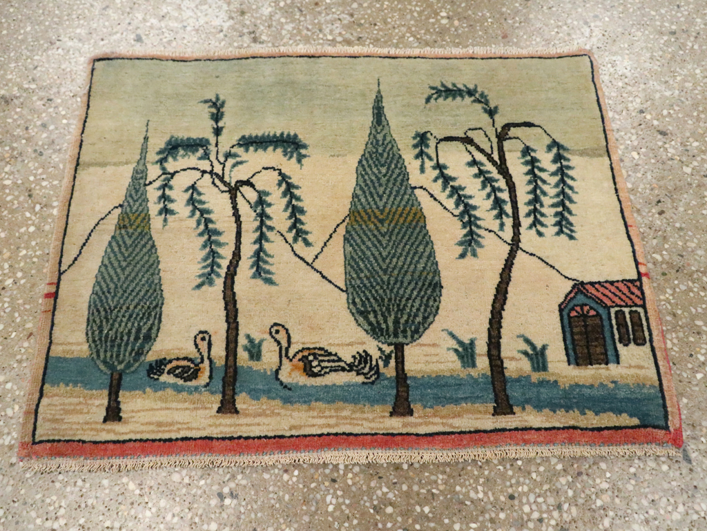 Vintage Persian Kashan Pictorial Rug (Pair: 1 of 2), No.27674 - Gsblank