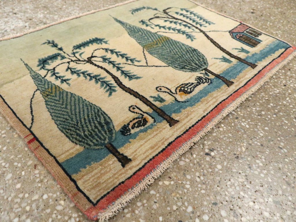 Vintage Persian Kashan Pictorial Rug (Pair: 1 of 2), No.27674 - Gsblank