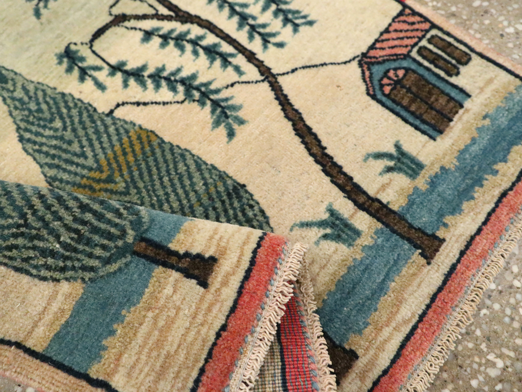 Vintage Persian Kashan Pictorial Rug (Pair: 1 of 2), No.27674 - Gsblank