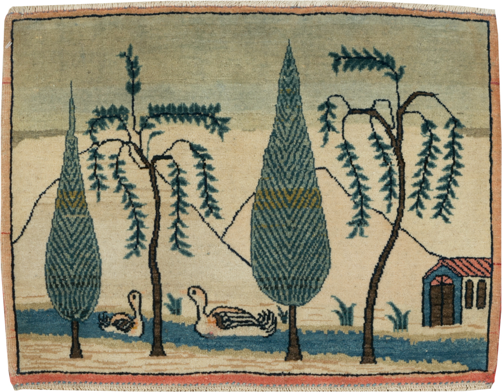 Vintage Persian Kashan Pictorial Rug (Pair: 2 of 2), No.27675 - Gsblank