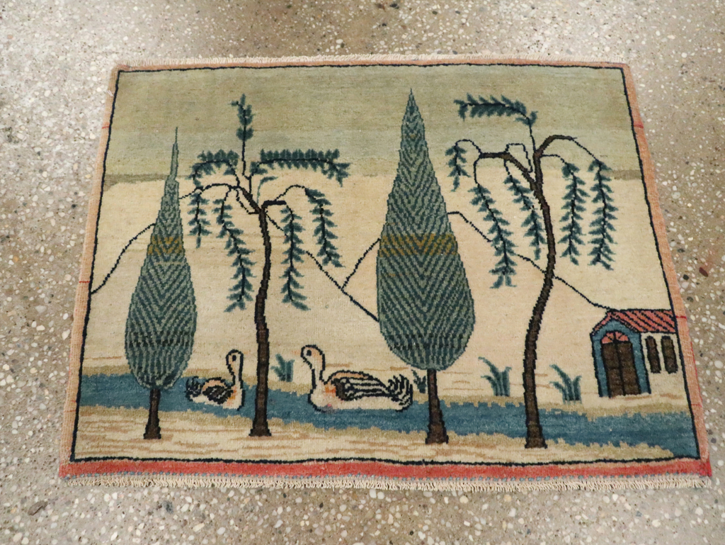 Vintage Persian Kashan Pictorial Rug (Pair: 2 of 2), No.27675 - Gsblank