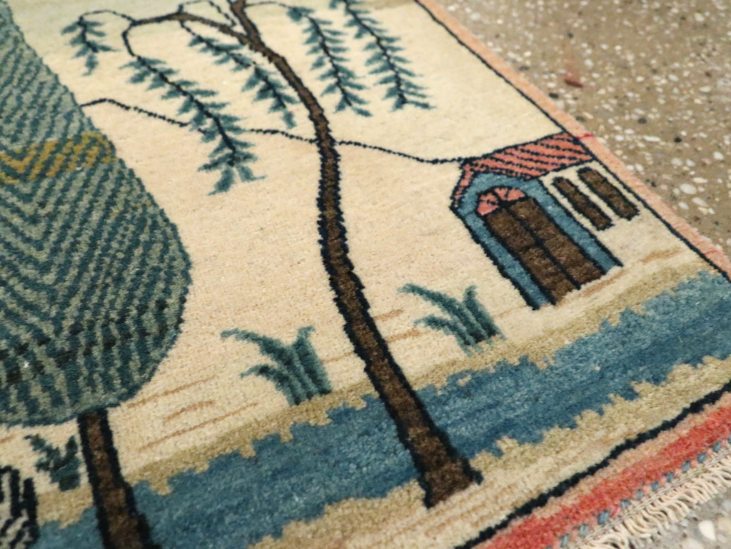 Vintage Persian Kashan Pictorial Rug (Pair: 2 of 2), No.27675 - Gsblank