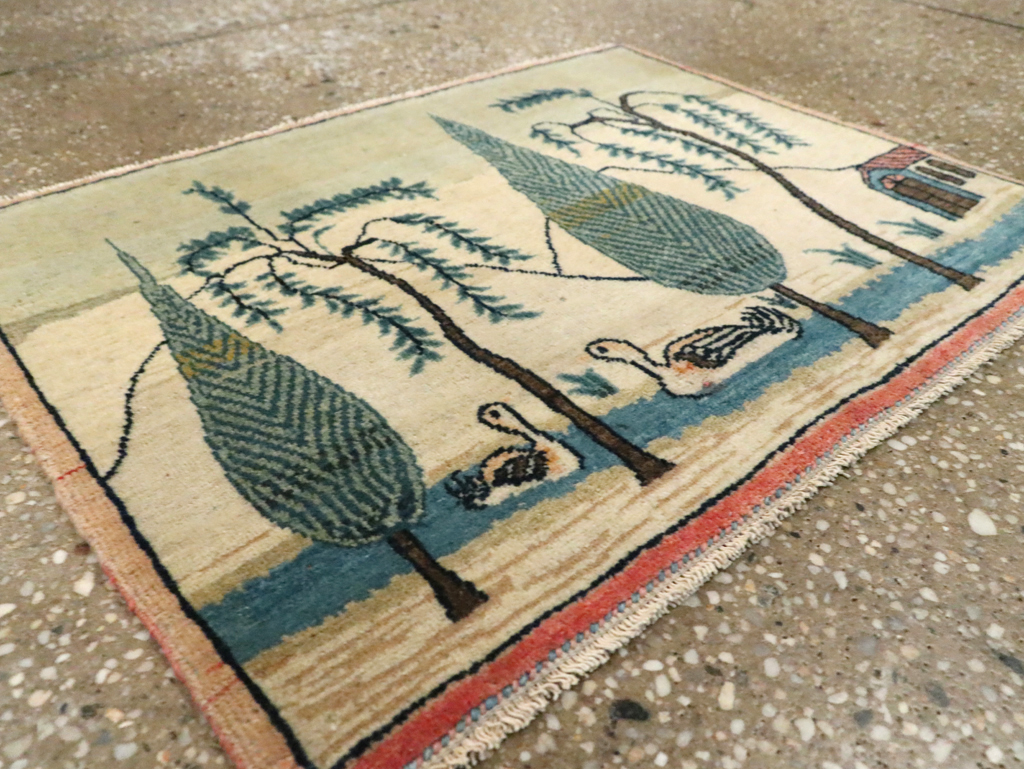 Vintage Persian Kashan Pictorial Rug (Pair: 2 of 2), No.27675 - Gsblank