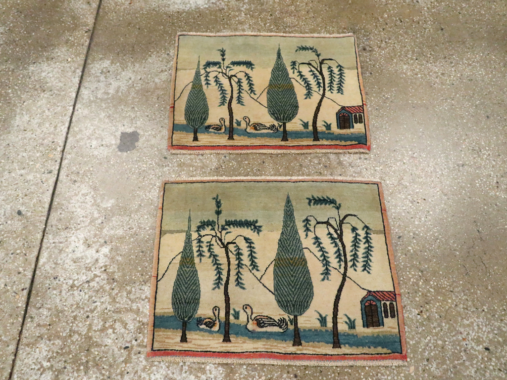 Vintage Persian Kashan Pictorial Rug (Pair: 2 of 2), No.27675 - Gsblank