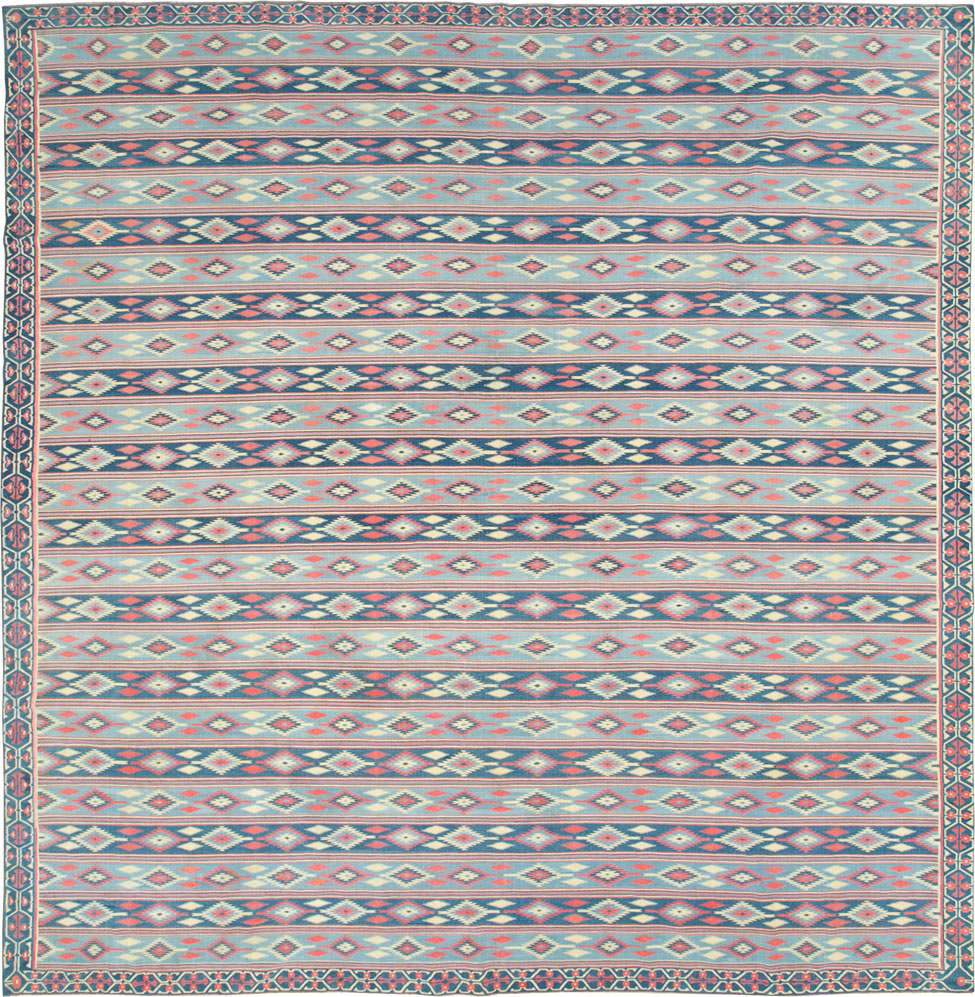 Vintage Indian Flatweave Dhurrie Square Large Carpet, No.27696 - Gsblank