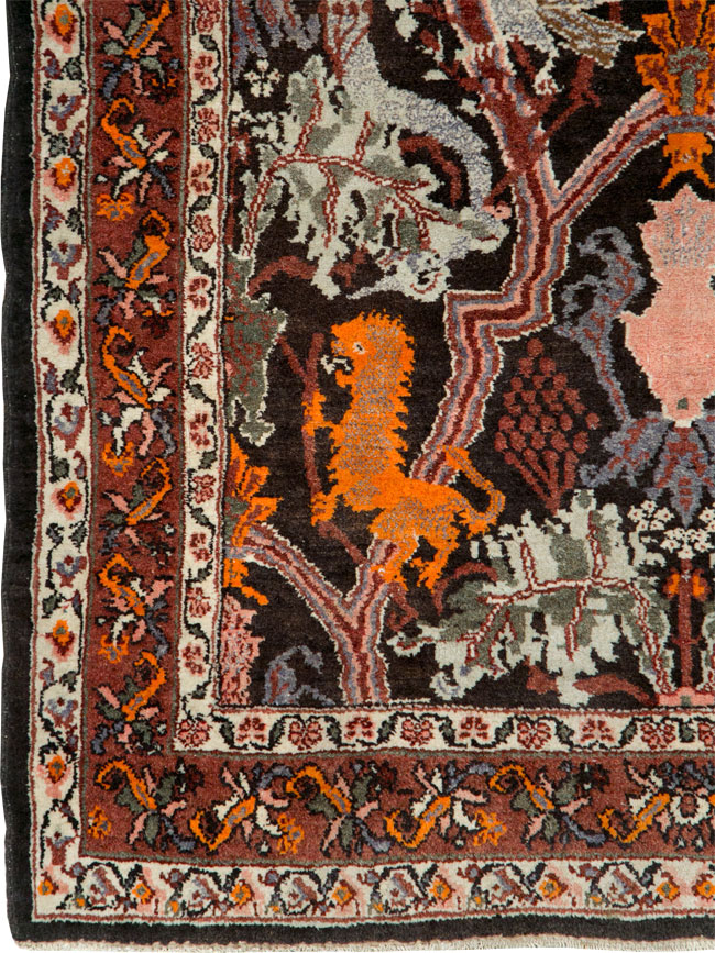 Vintage Persian Bidjar Pictorial Accent Rug, No.27737 - Gsblank