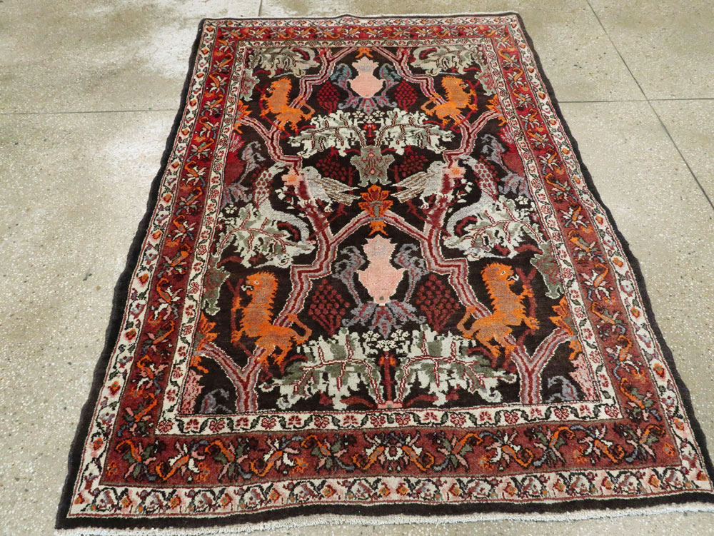 Vintage Persian Bidjar Pictorial Accent Rug, No.27737 - Gsblank