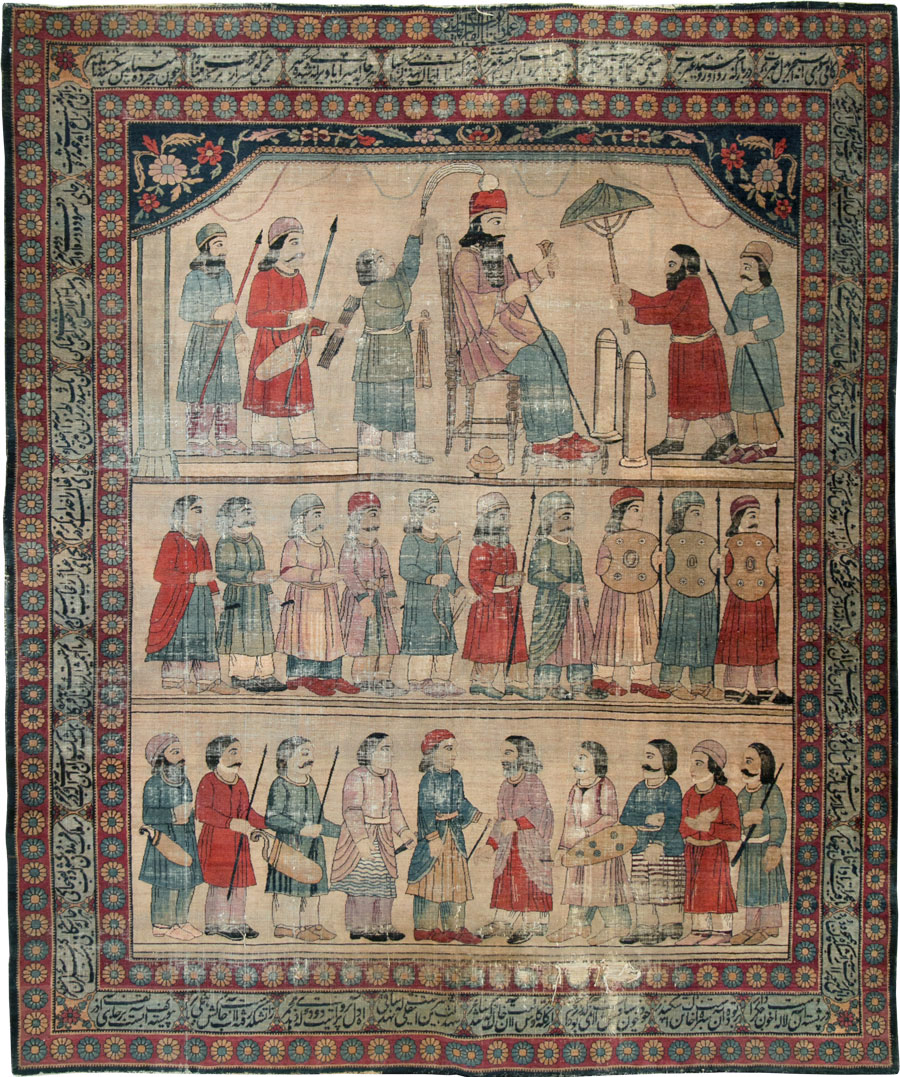 Antique Persian Lavar Kerman Pictorial Accent Carpet, No.27776 - Gsblank