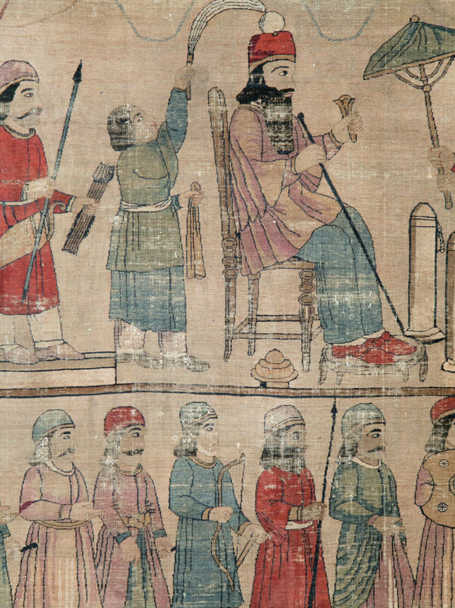 Antique Persian Lavar Kerman Pictorial Accent Carpet, No.27776 - Gsblank