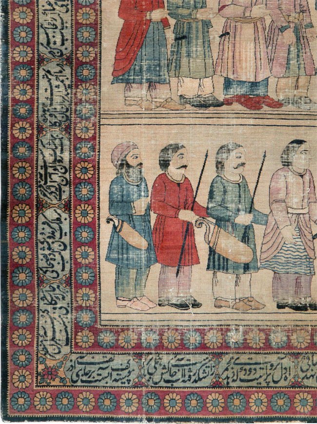 Antique Persian Lavar Kerman Pictorial Accent Carpet, No.27776 - Gsblank