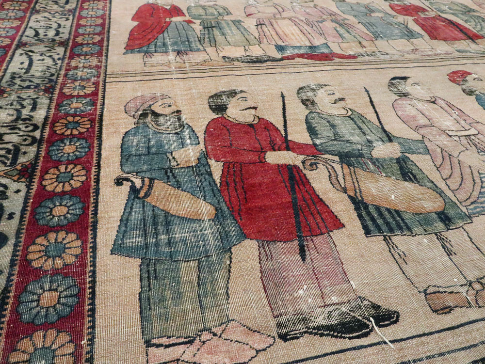 Antique Persian Lavar Kerman Pictorial Accent Carpet, No.27776 - Gsblank