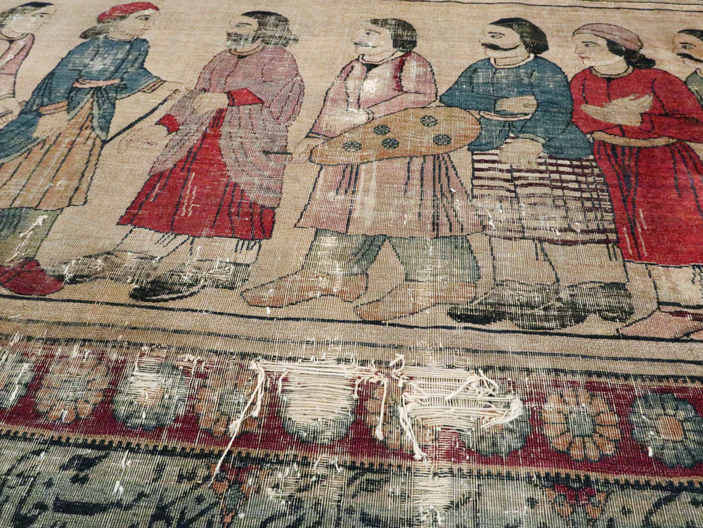 Antique Persian Lavar Kerman Pictorial Accent Carpet, No.27776 - Gsblank