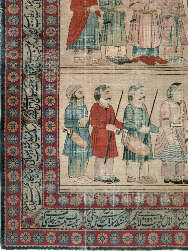 Antique Persian Lavar Kerman Pictorial Accent Carpet, No.27776 - Gsblank