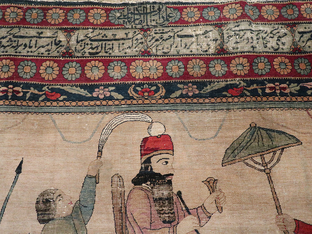 Antique Persian Lavar Kerman Pictorial Accent Carpet, No.27776 - Gsblank