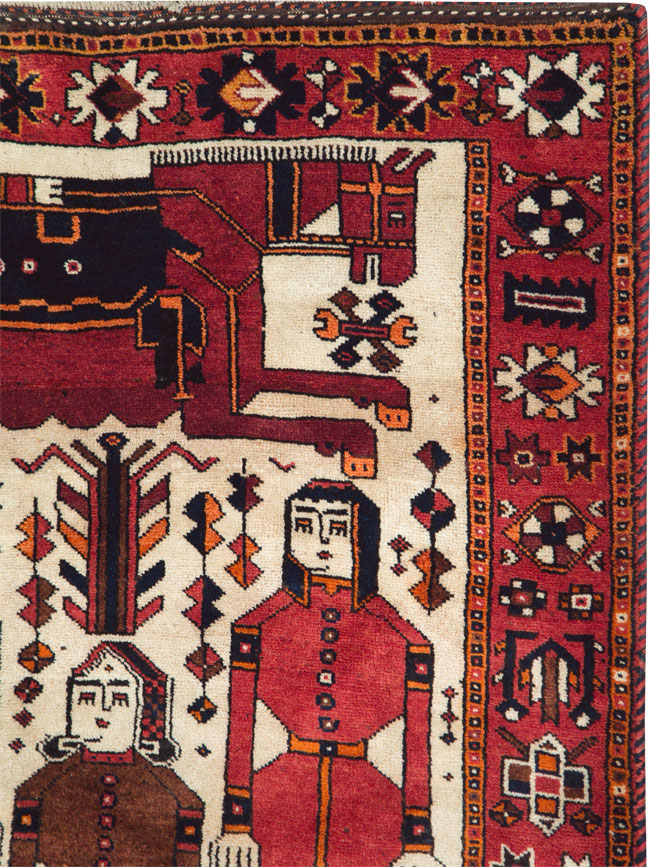 Vintage Pictorial Bakhtiari Rug, No.27784 - Gsblank