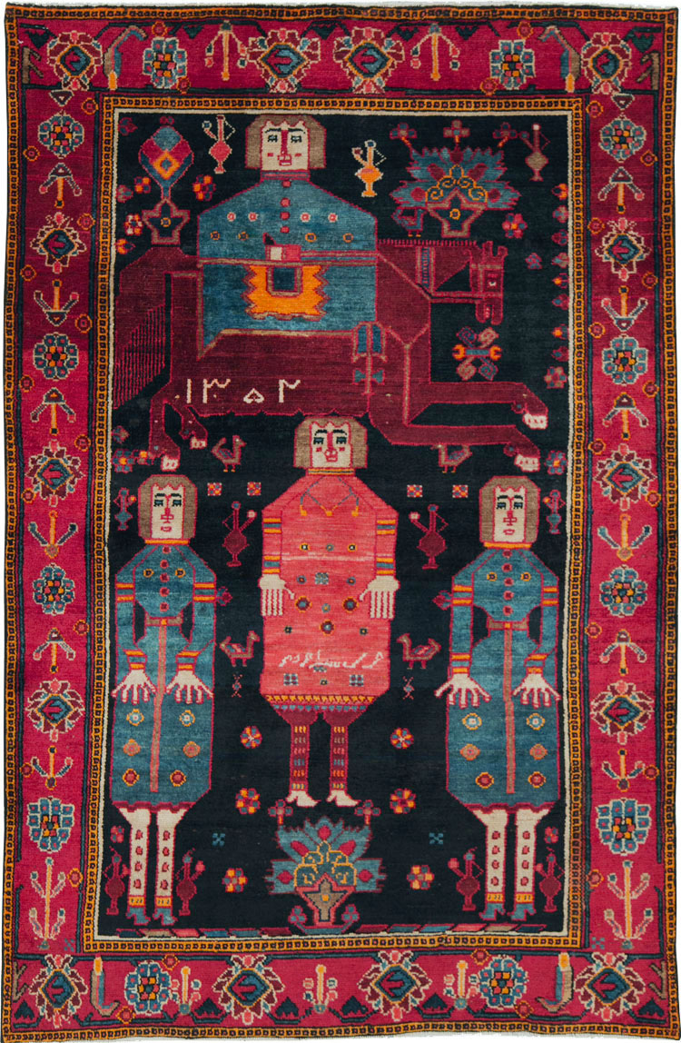 Vintage Persian Pictorial Bakhtiari Rug, No.27789 - Gsblank