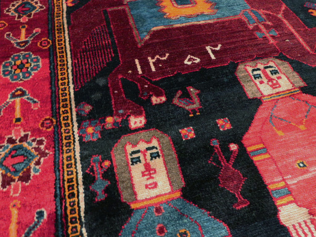 Vintage Persian Pictorial Bakhtiari Rug, No.27789 - Gsblank