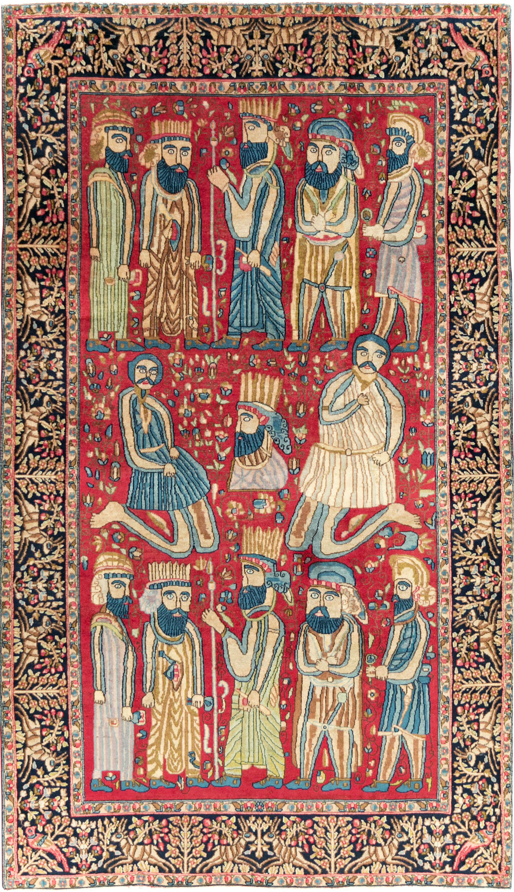 Vintage Persian Kerman Pictorial Accent Rug, No.27792 - Gsblank