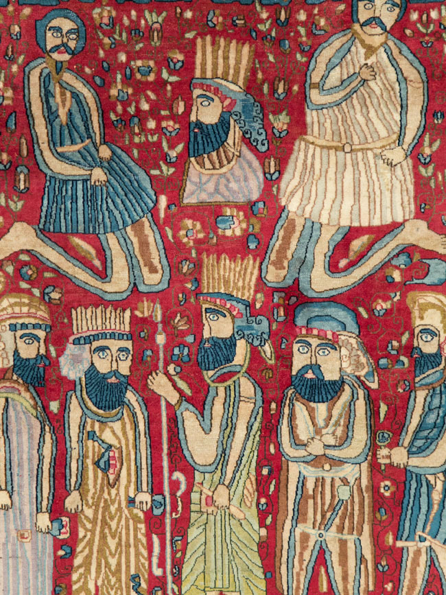 Vintage Persian Kerman Pictorial Accent Rug, No.27792 - Gsblank