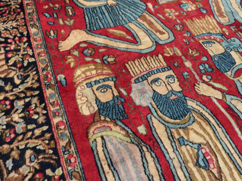 Vintage Persian Kerman Pictorial Accent Rug, No.27792 - Gsblank