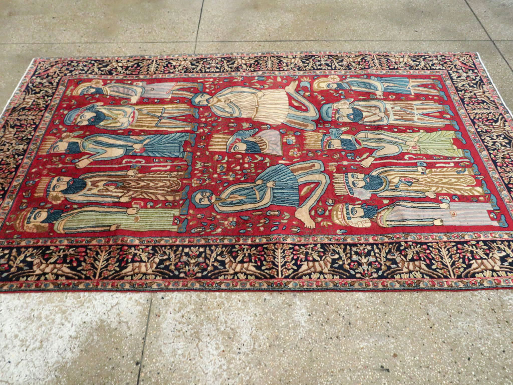 Vintage Persian Kerman Pictorial Accent Rug, No.27792 - Gsblank