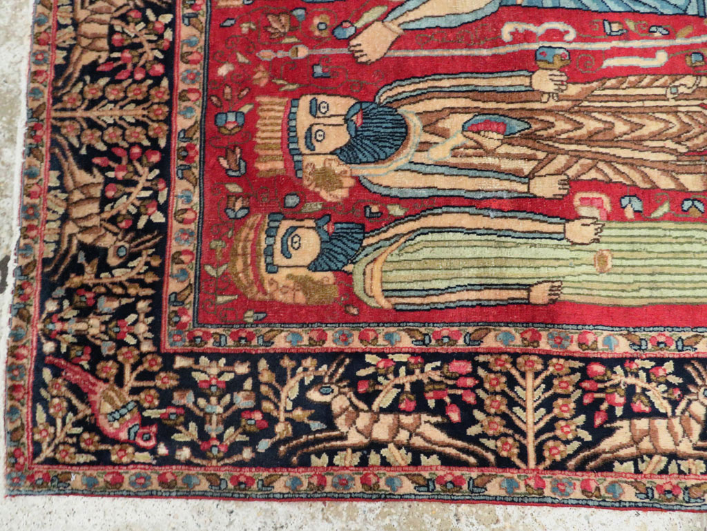 Vintage Persian Kerman Pictorial Accent Rug, No.27792 - Gsblank