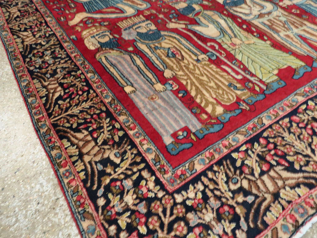 Vintage Persian Kerman Pictorial Accent Rug, No.27792 - Gsblank