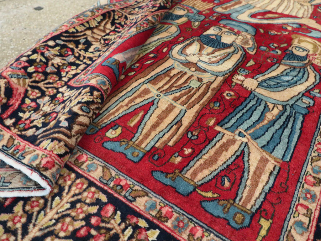 Vintage Persian Kerman Pictorial Accent Rug, No.27792 - Gsblank