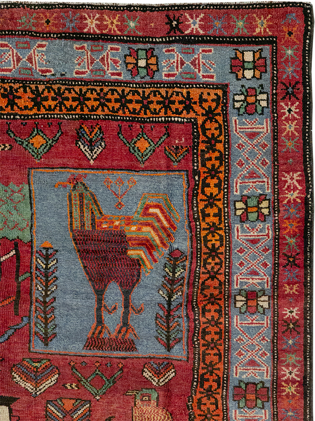 Vintage Caucasian Karabagh Pictorial Accent Rug, No.27793 - Gsblank