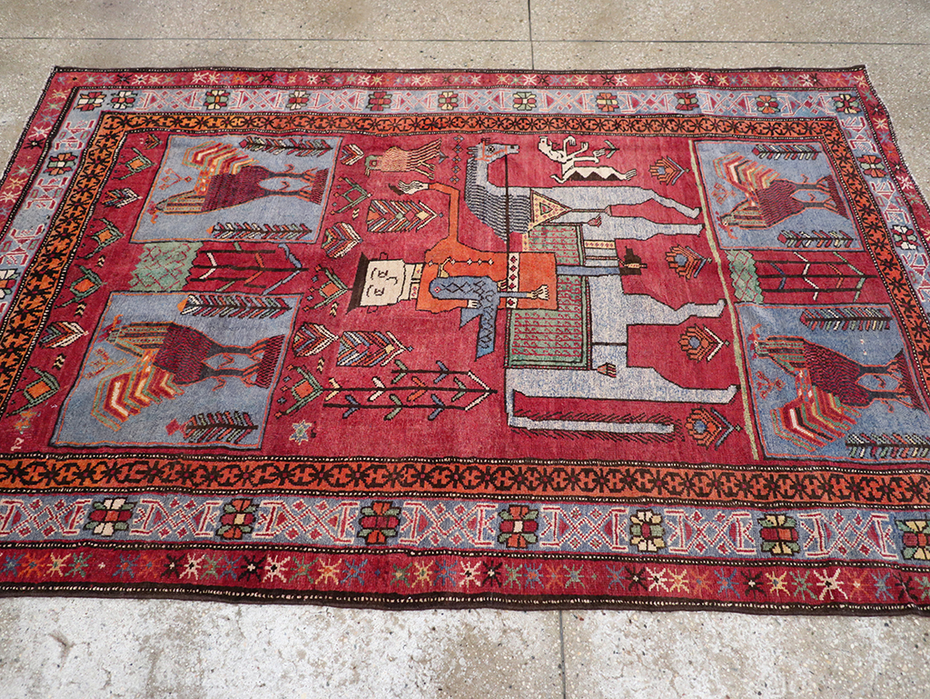Vintage Caucasian Karabagh Pictorial Accent Rug, No.27793 - Gsblank