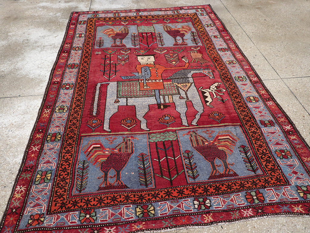 Vintage Caucasian Karabagh Pictorial Accent Rug, No.27793 - Gsblank