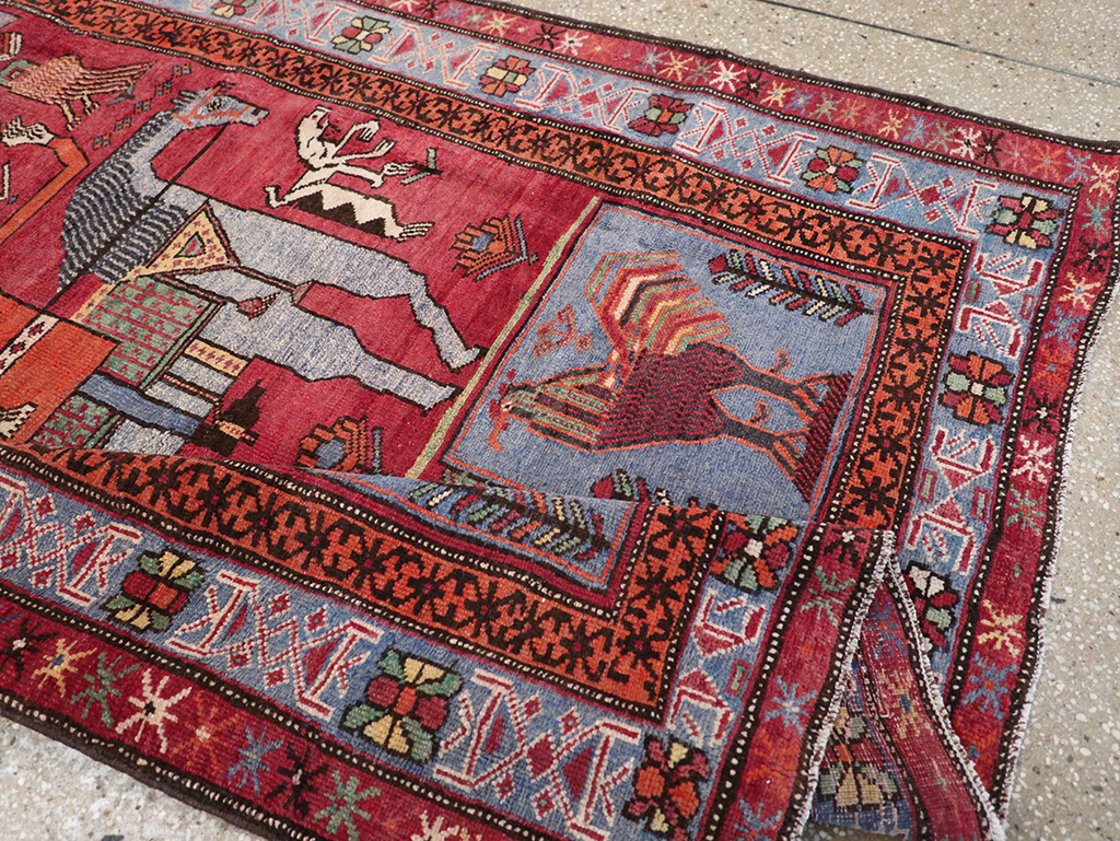 Vintage Caucasian Karabagh Pictorial Accent Rug, No.27793 - Gsblank