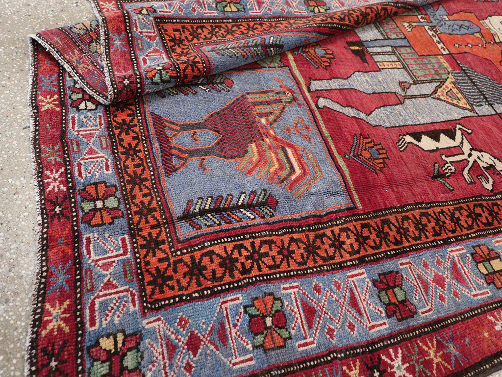 Vintage Caucasian Karabagh Pictorial Accent Rug, No.27793 - Gsblank