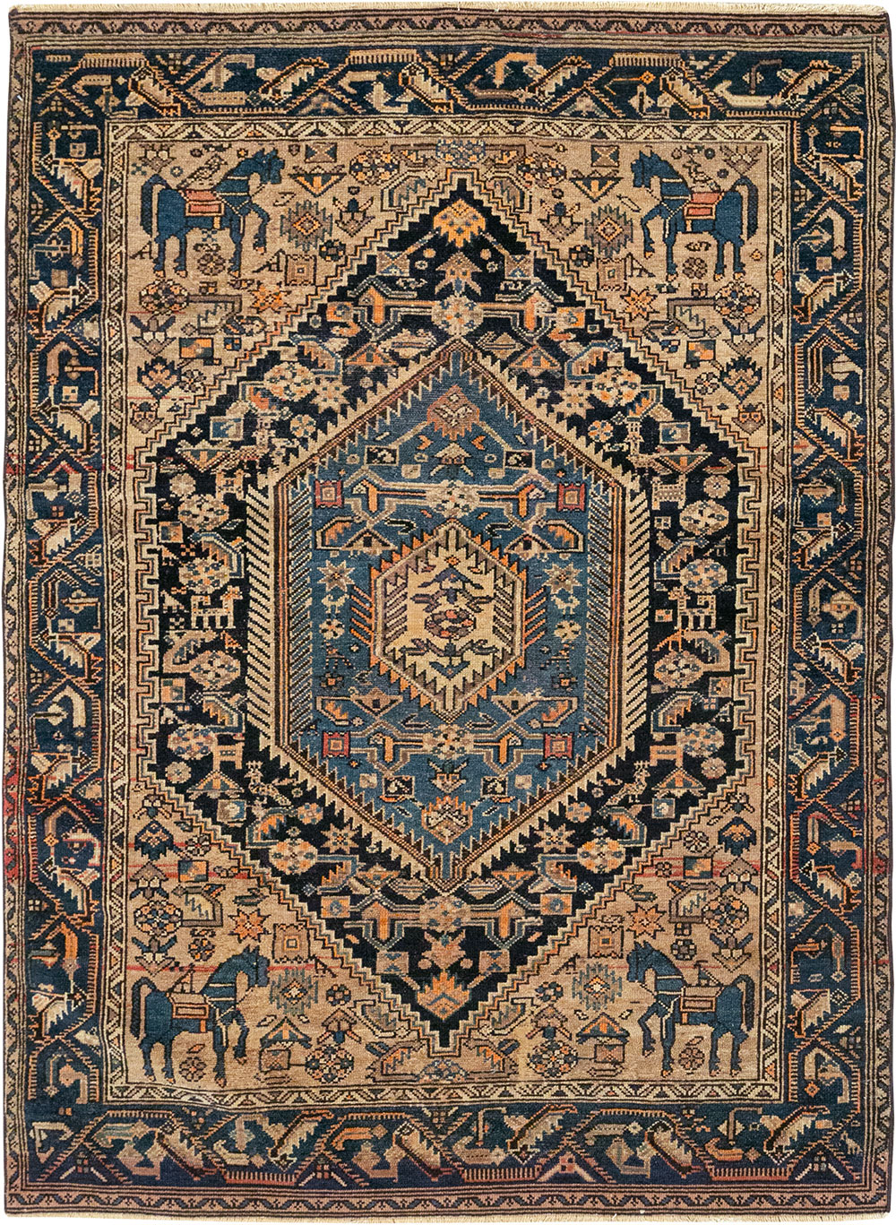 Antique Persian Malayer Pictorial Accent Rug, No.27795 - Gsblank