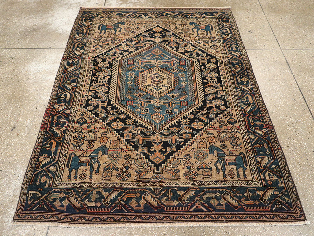 Antique Persian Malayer Pictorial Accent Rug, No.27795 - Gsblank