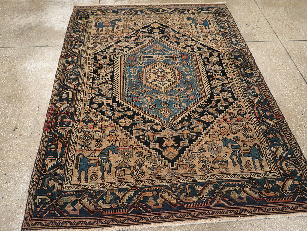 Antique Persian Malayer Pictorial Accent Rug, No.27795 - Gsblank