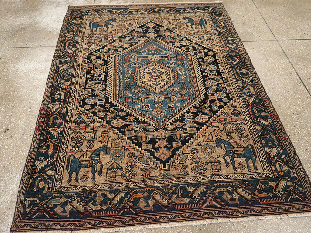 Antique Persian Malayer Pictorial Accent Rug, No.27795 - Gsblank