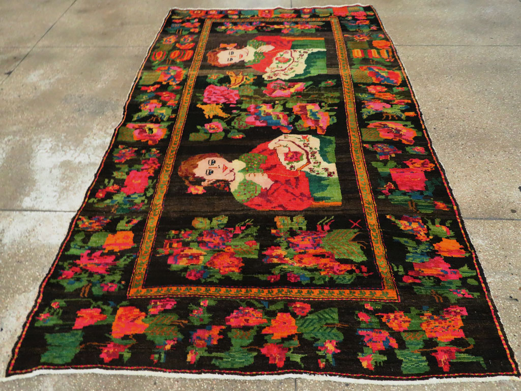 Vintage Pictorial Karabagh Rug, No.27809 - Gsblank
