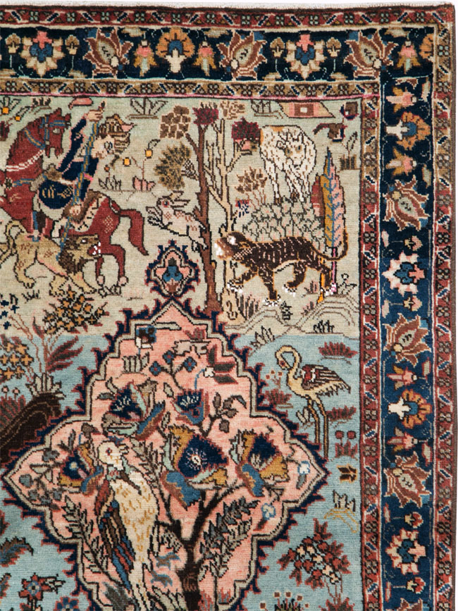 Vintage Persian Tabriz Pictorial Rug, No.27811 - Gsblank