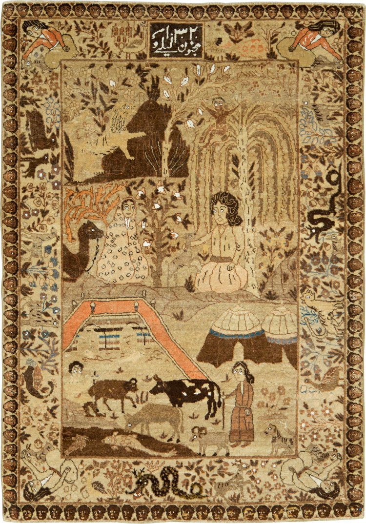 Antique Persian Pictorial Tabriz Rug, No.27817 - Gsblank
