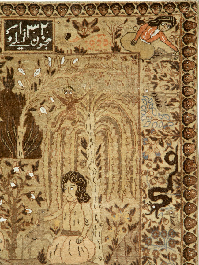 Antique Persian Pictorial Tabriz Rug, No.27817 - Gsblank