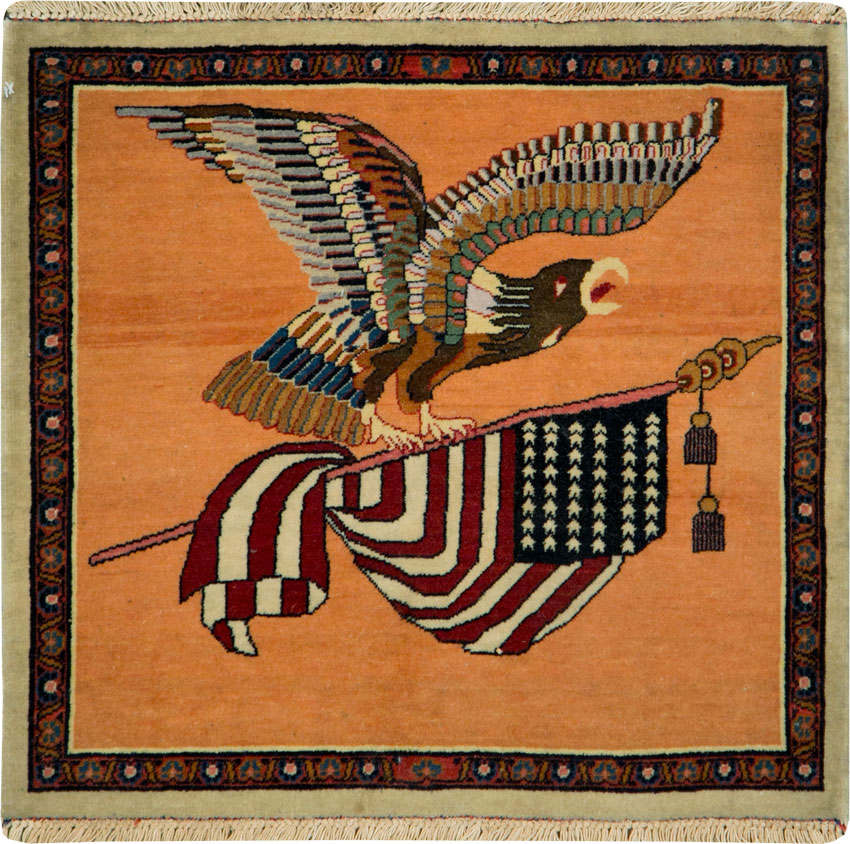 Antique Persian Kashan Flag Pictorial Rug, No.27823 - Gsblank