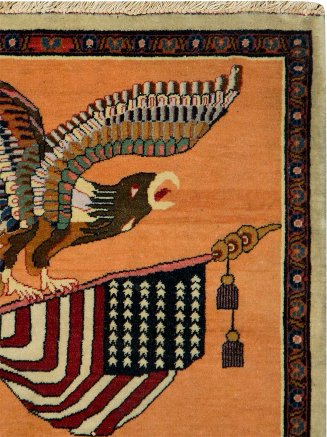 Antique Persian Kashan Flag Pictorial Rug, No.27823 - Gsblank