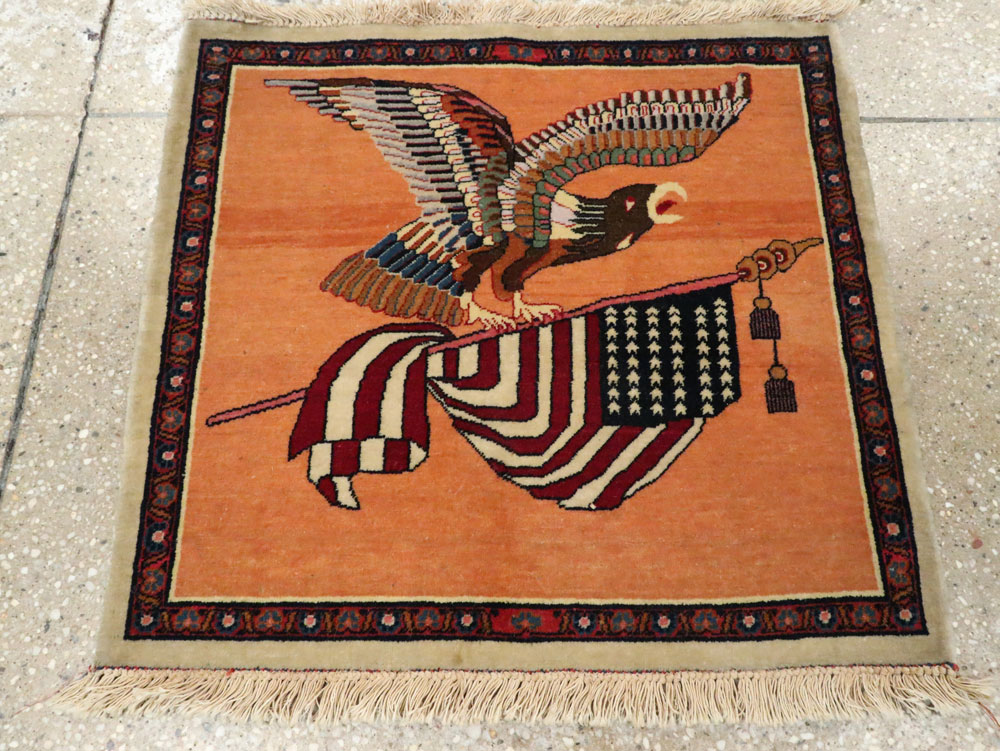 Antique Persian Kashan Flag Pictorial Rug, No.27823 - Gsblank