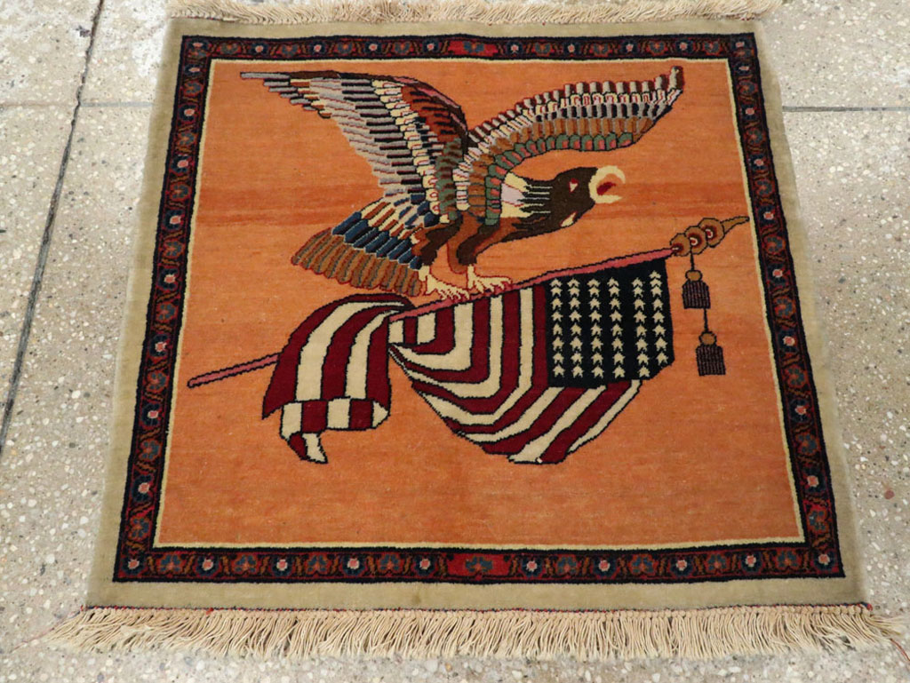 Antique Persian Kashan Flag Pictorial Rug, No.27823 - Gsblank